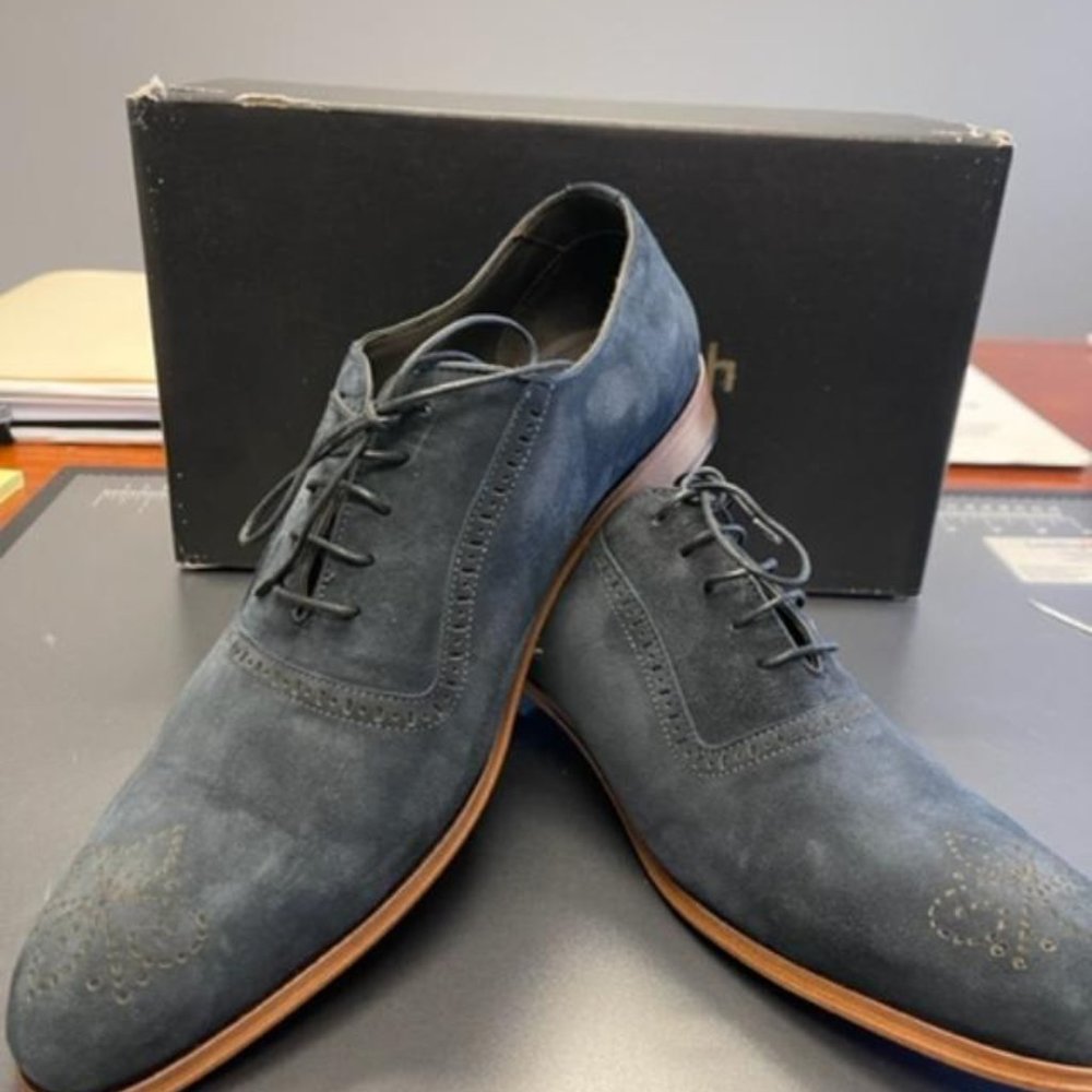 Marc Joseph Men's Navy Suede Leather Dress Oxford Size 9.5 NEW in BOX